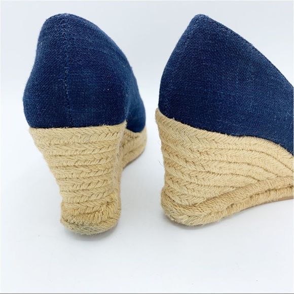 Jack Rogers Palmer Blue Closed Cap Toe Fabric/Leather Wedge Espadrilles Sz 5 - Picture 7 of 12